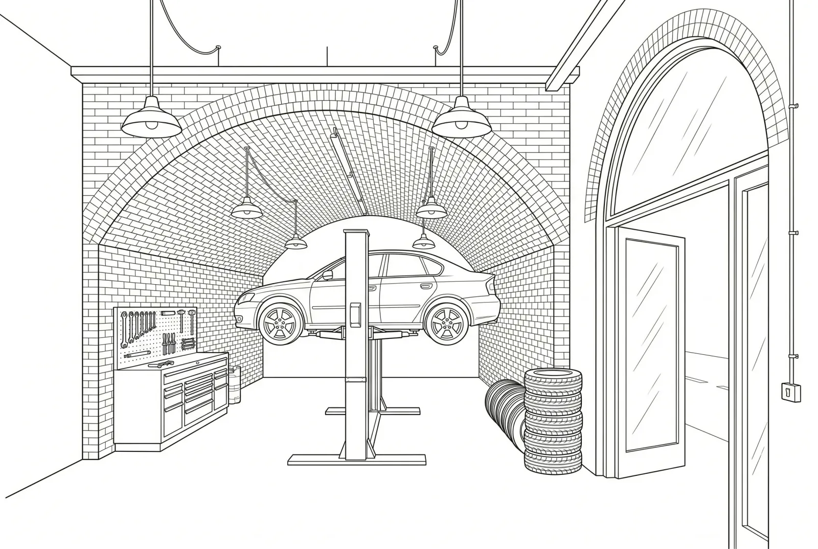 Auto repair shop inside a railway arch