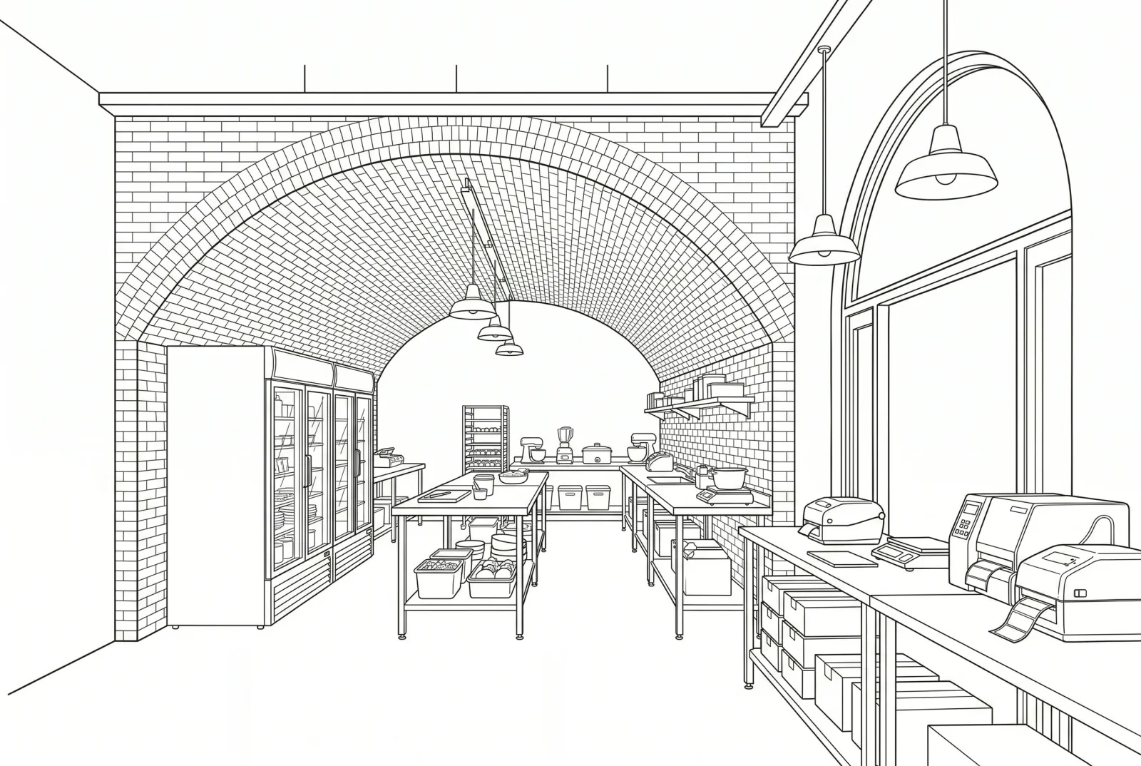 Food production kitchen inside a railway arch